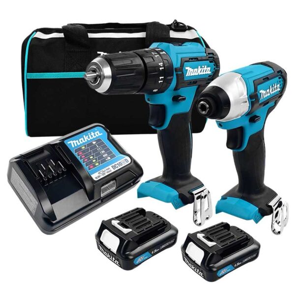 Combo de Rotomartillo ( HP333D) y Atornillador de Impacto (TD110D) Makita con Cargador y Baterías de 12 V